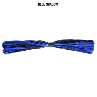 Black and blue banded silicone skirt for bass fishing.