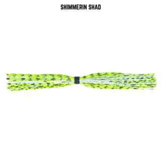 Chartreuse, white, and silver banded silicone skirt for bass fishing.