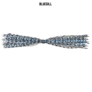Clear, black, gray, blue, and bluegill banded silicone skirt for bass fishing.