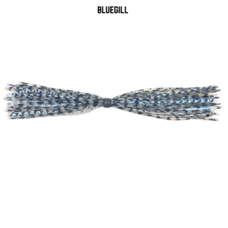 Clear, black, gray, blue, and bluegill banded silicone skirt for bass fishing.