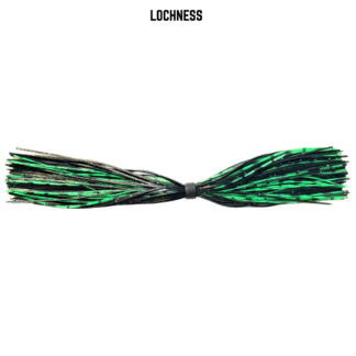 Black and green banded silicone skirt for bass fishing.