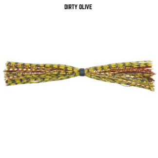 Green pumpkin and copper banded silicone skirt for bass fishing.