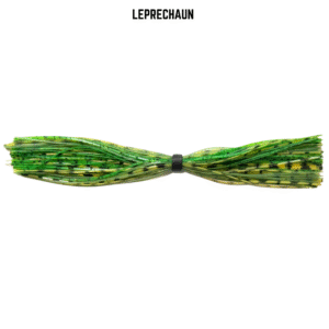 Natural green and green pumpkin banded silicone skirt for bass fishing.