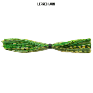 Natural green and green pumpkin banded silicone skirt for bass fishing.