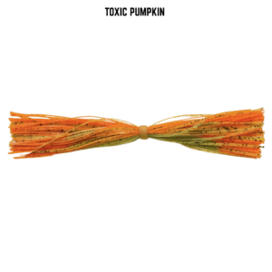 Green pumpkin and orange banded silicone skirt for bass fishing.