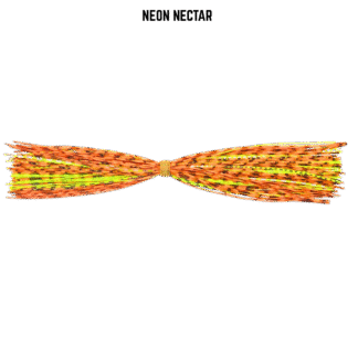 Orange and chartreuse banded silicone skirt for bass fishing.