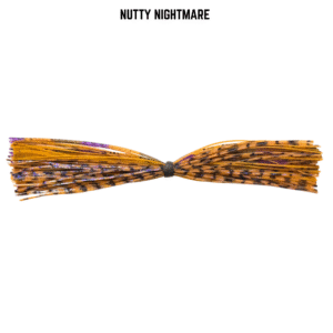 Peanut butter and jelly (PB&J) banded silicone skirt for bass fishing.