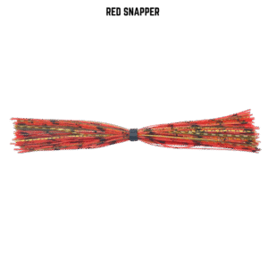 Red, black, and gold banded silicone skirt for bass fishing.