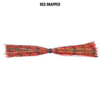 Red, black, and gold banded silicone skirt for bass fishing.